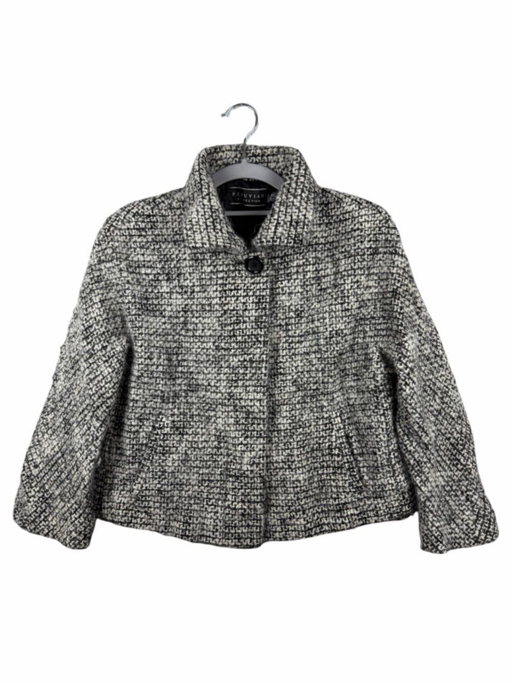 Peruvian Connection Jacket Womens 6 Black & White Alpaca Wool Swing Tweed Blazer